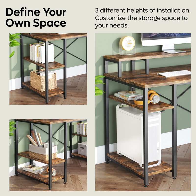 17 Stories Kinslee 55 Inches Computer Desk with Monitor Shelf & Reviews